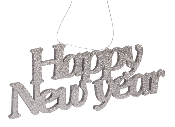 "Happy New Year"-skilt i sølv